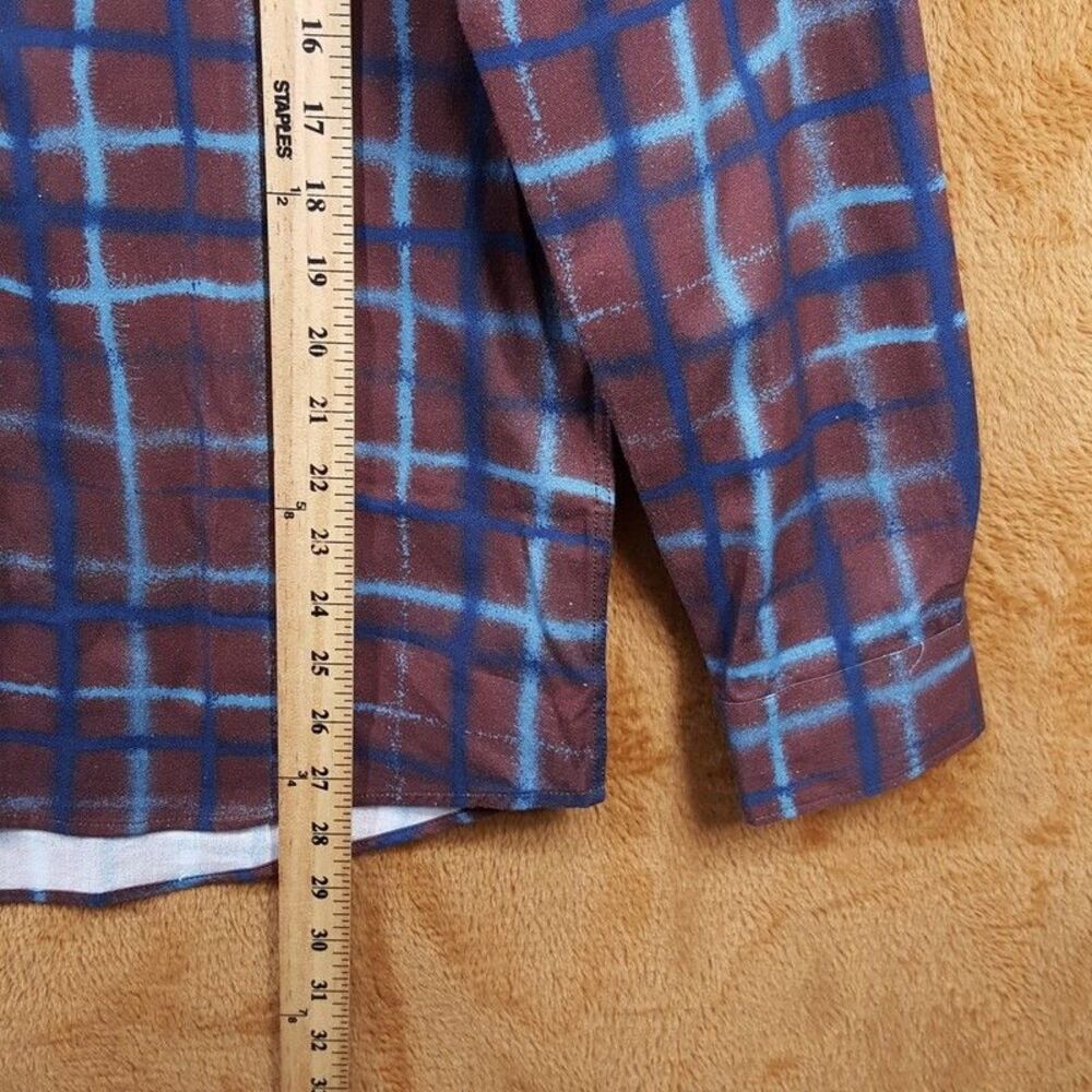 PAUL SMITH Shirt Mens Small Burgundy Check Button Up Contrast Cuff Regular Fit - Picture 7 of 8